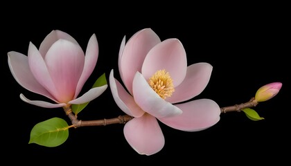 pink flower on a branch of blooming magnolia