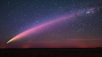 A comet tail that acts like a cosmic paintbrush, streaking pastel colors across the starry sky in flowing strokes - obrazy, fototapety, plakaty