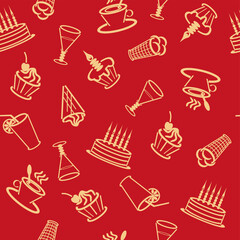 Seamless pattern with drinks an desserts art print for textile, paper, wallpaper decor design food kitchen cafe restaurants 