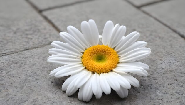 white marguerite daisy on cement paving in spring