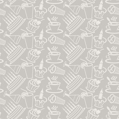 Seamless pattern with drinks an desserts art print for textile, paper, wallpaper decor design food kitchen cafe restaurants 