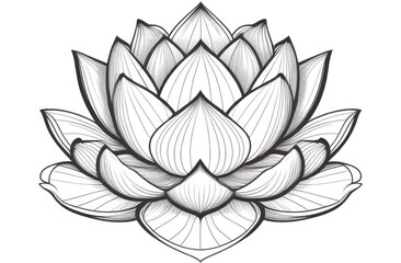 hand drawn botanical leaves of elegant black and white lotus flowers in line art style, engraving.