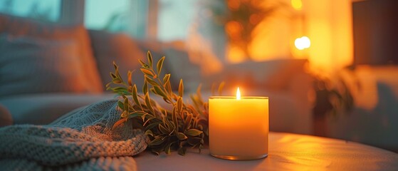 Candle, light, plant, sofa, and relax, generative AI