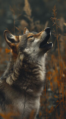 Majestic Wolf Gazing Skyward in Autumn Wilderness