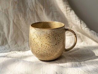 Close-up of a ceramic mug, focus on texture and potential for branding, set in a minimalist setting for a clean mockup