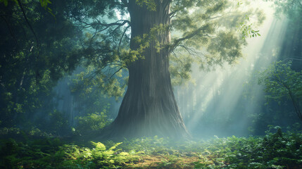 sun rays in the forest - Powered by Adobe