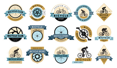Cycling badges. Bike cycling emblem design with place for text recent vector templates for sport club
