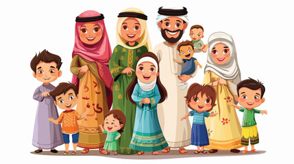 Big and Happy arab Family with kids vector illustration