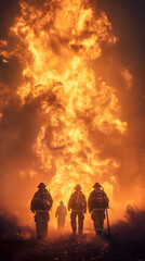 Obraz na płótnie Canvas Firefighters Brave Against Intense Wildfire Blaze