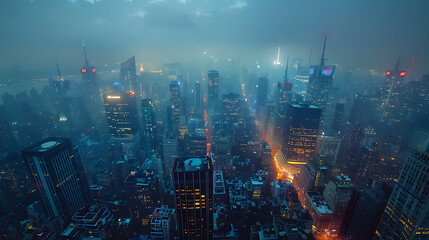 Time-lapse of a cityscape transitioning from day to night, science and technology, copy space