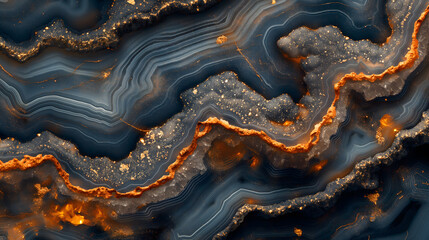 Intricate Agate Slice Patterns with Vibrant Gold and Onyx Hues - obrazy, fototapety, plakaty