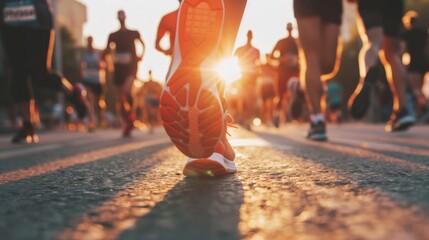 Close up of legs and shoes multiple runners in sports run. Generate AI image