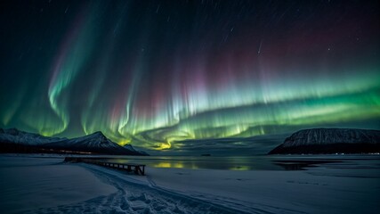  Beautiful Aurora Northern or Southern lights in starry night sky