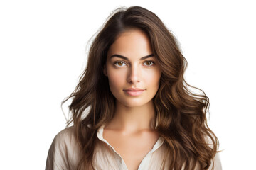 Fototapeta premium Confident Attractive Young Woman with Wavy Hair in Blouse - Transparent PNG