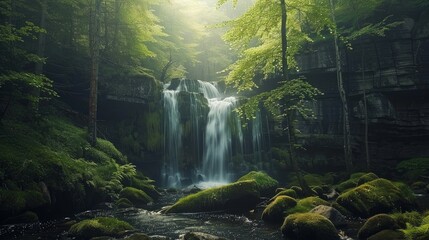 mountain waterfall in the national park Sumava-Czech Republic - obrazy, fototapety, plakaty