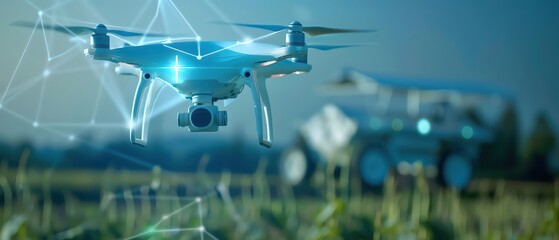 Drones flew over vast fields, their cameras sending back a closeup of crops that would inform agricultural decisions - obrazy, fototapety, plakaty