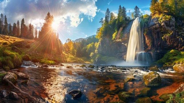 mountain waterfall in the national park Sumava-Czech Republic
