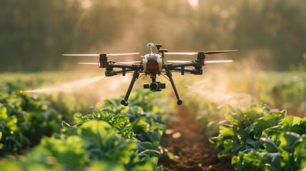 Agriculture smart drone fly spraying fertilizer