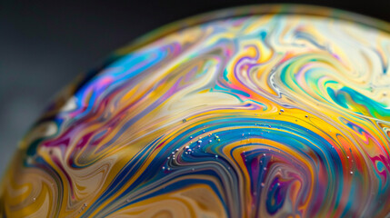 Fototapeta na wymiar Detailed close-up of swirling colors in a soap bubble, super realistic