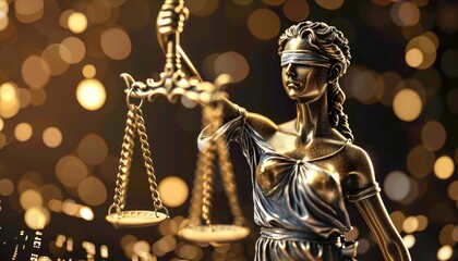 Fototapeta premium A woman in a gold statue is holding a pair of scales by AI generated image