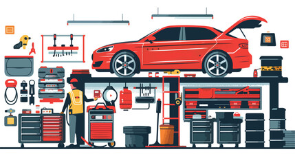 Car repair service center concept with tuning diagnosis