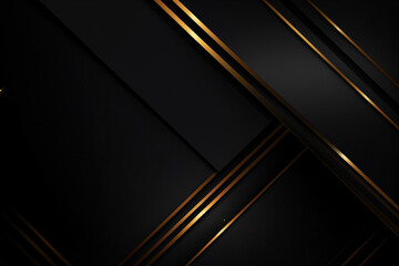 Naklejka premium Dark deep black dynamic abstract background with golden diagonal lines. Modern luxury creative halftone premium gradient. 3d frame of business presentation banner for sale event night