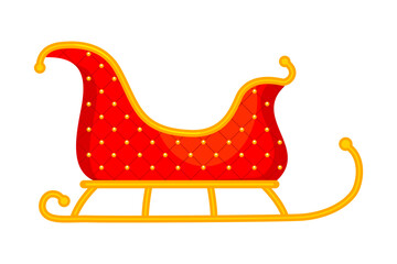 Santa's Christmas sleigh. Red empty vintage winter cart flat vector illustration