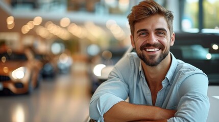Fototapeta premium Handsome man in the car dealership