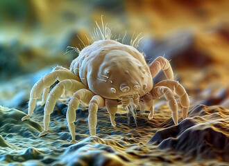 Ultra-Magnified Dust Mite Crawling on a Fibrous Surface in Vivid Detail
