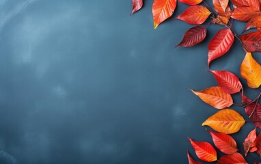 Autumn Leaves on Blue Background