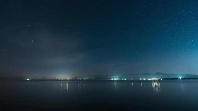 starry night on a large mountain lake, Sevan, timelapse, 4k