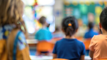 Blurring children and instructor in the schoolroom for background purposes