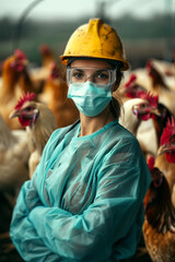Committed Veterinarian in Safety Gear Overseeing Poultry Farm Operations, Avian Influenza , H5N1, Gen AI