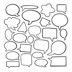 speech bubble doodle collection set hand drawn black and white premium vector