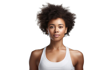  Fit Active Young African American Woman with Natural Curly Hair and White Vest Top  - Transparent PNG