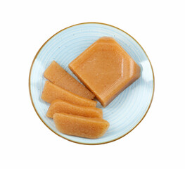 Delicious sweet quince paste isolated on white, top view