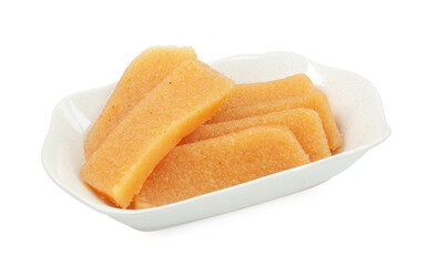 Delicious sweet quince paste and isolated on white