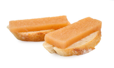 Bread with delicious sweet quince paste isolated on white