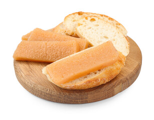 Delicious sweet quince paste and bread isolated on white