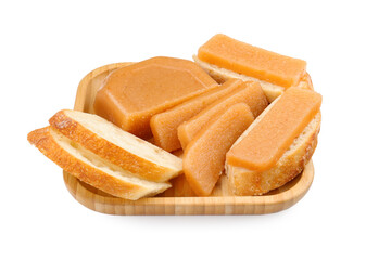 Delicious sweet quince paste and bread isolated on white