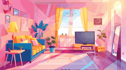 Colorful flat style livingroom interior illustration