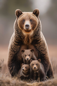 Urso e seus filhotes na natureza - Papel de parede
