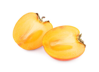 Naklejka na ściany i meble Pieces of fresh persimmon fruit isolated on white