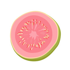 Pink thin slice of guava. Isolated vector sliced fruit in flat style. Summer clipart for design