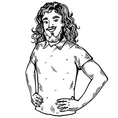 Man in wig engraving PNG illustration. Scratch board style imitation. Black and white hand drawn image.