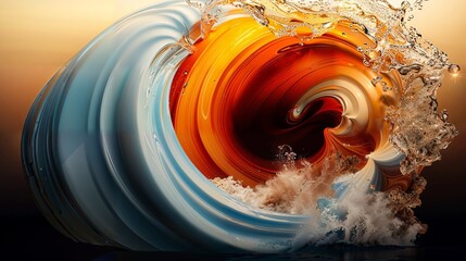 Surreal Liquid Swirl of Warm and Cool Tones - obrazy, fototapety, plakaty