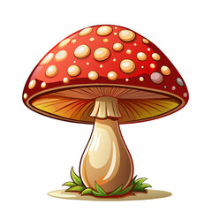Cartoon Amanita muscaria (fly agaric) mushroom icon. Wild forest mushrooms in autumn, isolated vector illustration