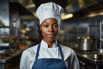 Portrait of a black female chef in commercial kitchen - Powered by Adobe