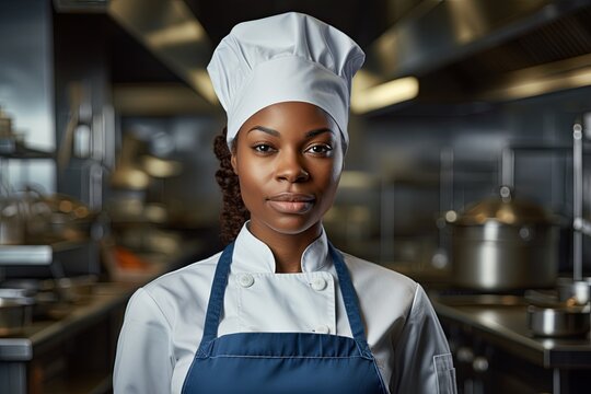 Portrait of a black female chef in commercial kitchen