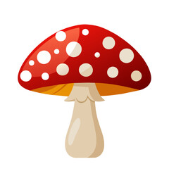 Cartoon Amanita muscaria (fly agaric) mushroom icon. Wild forest mushrooms in autumn